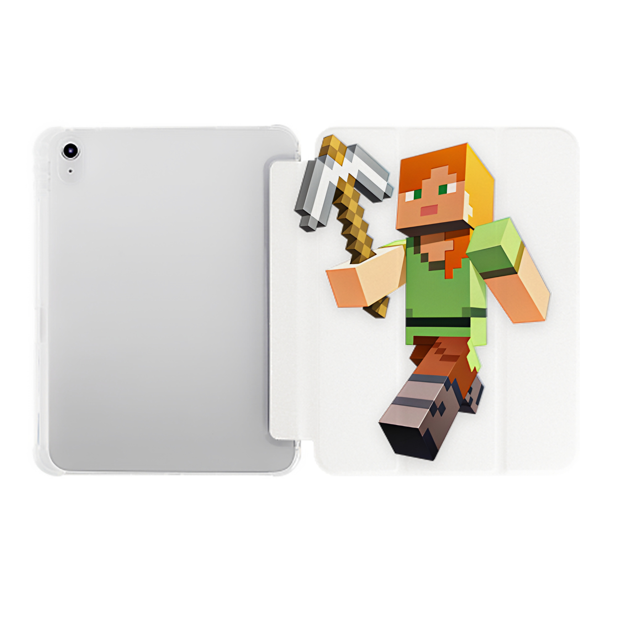 （画像用） マインクラフト ブロックの世界 Minecraft MC Block world IPad ケース ペン収納付き 三つ折りスタンド PUレザー×シリコン 対応機種9.5/10.5/10.9インチ